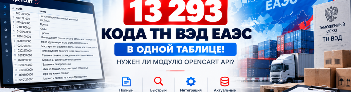 ТН ВЭД ЕАЭС: 13 293 кода товаров в одной таблице! Нужен ли модулю OpenCart API? ТН ВЭД ЕАЭС: 13 293 кода товаров в одной таблице! Нужен ли модулю OpenCart API?